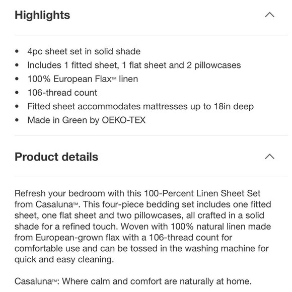 King 100% Linen Sheet Set Dark Mineral Blue - Casaluna NEW - Picture 7 of 8